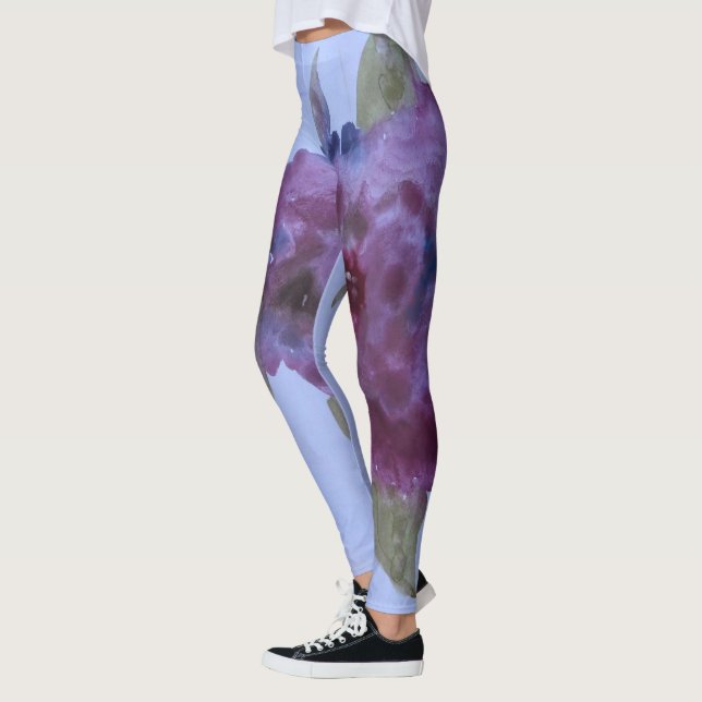 Lila Vattenfärgade blomade baljväxter Leggings (Vänster)