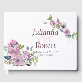 Lila vattenfärgen blommigt bröllop gäst bok