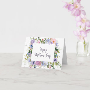 Lila vattenfärgen blommigt ram Mors dag Kort