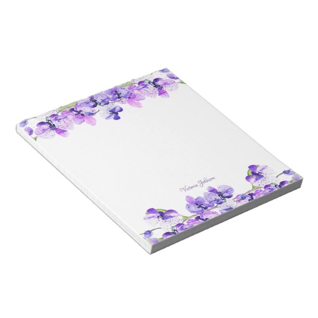 Lila Vattenfärgen Flower Gräns Anteckningsblock (Vinklad)