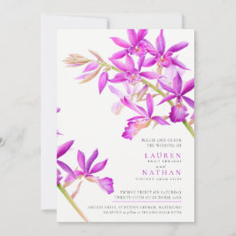 Lila vattenfärgen orchid modern botanisk bröllop inbjudningar