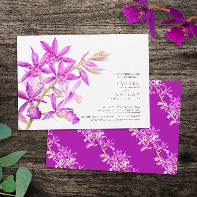 Lila vattenfärgen orchid modern botanisk bröllop inbjudningar (Skapare uppladdad)