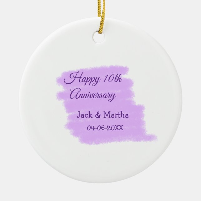Lila vattenfärgen stänk i dagens tioårsdag julgransprydnad keramik (Framsidan)