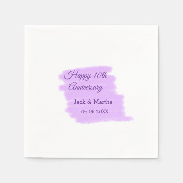 Lila vattenfärgen stänk i dagens tioårsdag pappersservett (Framsidan)