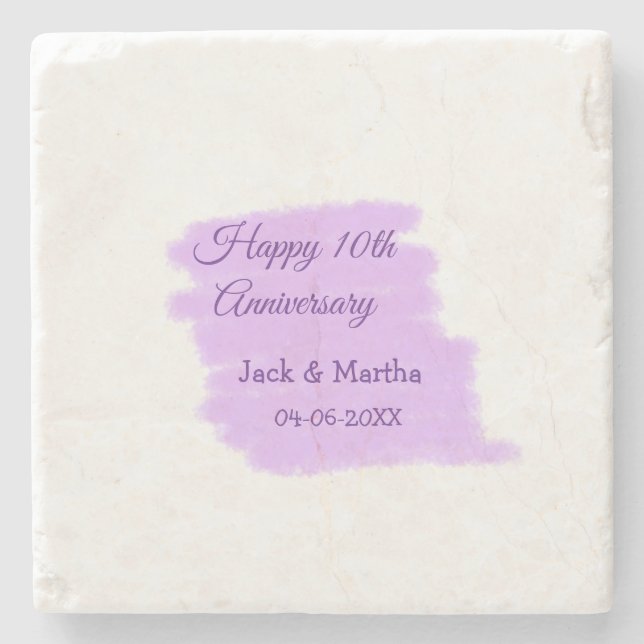 Lila vattenfärgen stänk i dagens tioårsdag stenunderlägg (Framsidan)