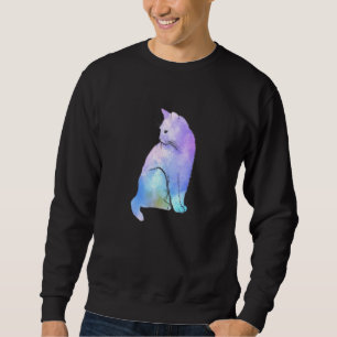 Lila Vattenfärgers Roligt Cat Art Päls Meow Animal Lång Ärmad Tröja