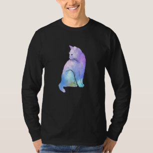 Lila Vattenfärgers Roligt Cat Art Päls Meow Animal T Shirt