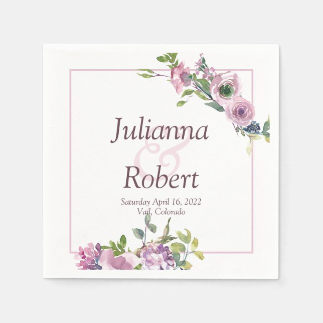 Lila vattenfärgsblöjor för blommigt pappersservett (Framsidan)