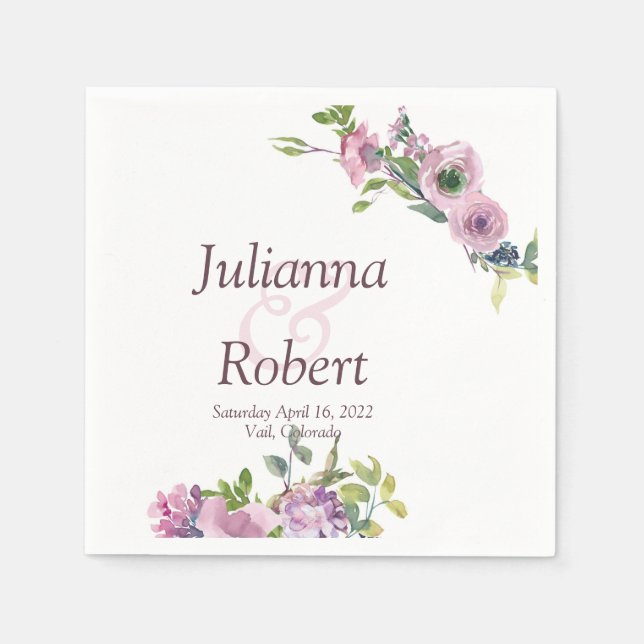 Lila vattenfärgsblöjor för blommigt pappersservett (Framsidan)