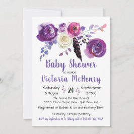 Lila vattenfärgsBlommigt Boho BabyShower Inbjudningar