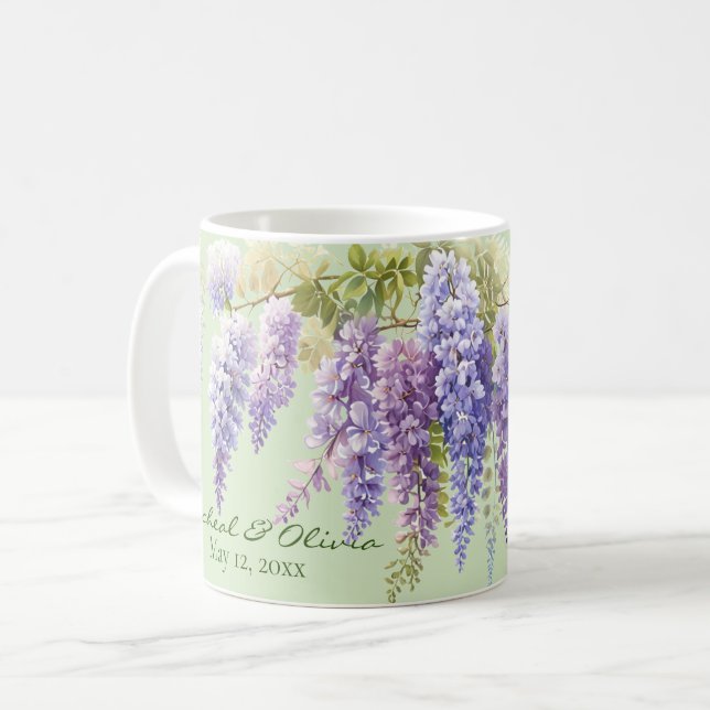 Lila vattenfärgsblommigt wisteria lilac botanic kaffemugg (Framsida vänster)