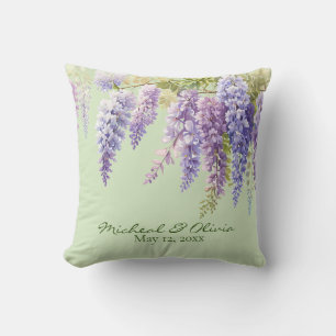 Lila vattenfärgsblommigt wisteria lilac botanic kudde
