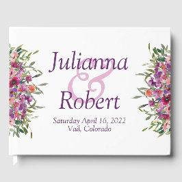 Lila Vattenfärgsblommor, bröllop gäst bok