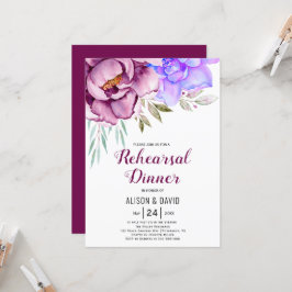 Lila vattenfärgsblommor bröllop-repetitionsmiddag inbjudningar