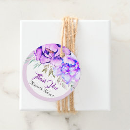 Lila vattenfärgsblommor, lilac blommigt bröllop gåvor etiketter