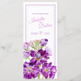 Lila vattenfärgsblommor med hotell lagrar blommor meny