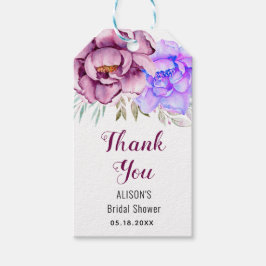 Lila vattenfärgsblommor Tack möhippa Presentetikett