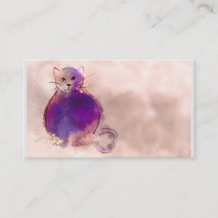 lila vattenfärgsdesign för katt, visuell konstnärl visitkort