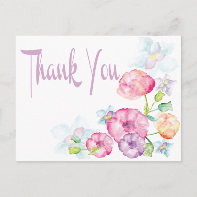 Lila Vattenfärgsfärgens Rosa och Lila Flower Vykort (Framsida)