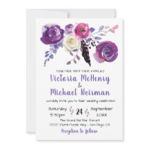 Lila vattenfärgsinbjudningar till Blommigten Boho 