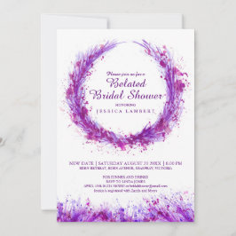 Lila vattenfärgskonst med senarelagd möhippa inbjudningar