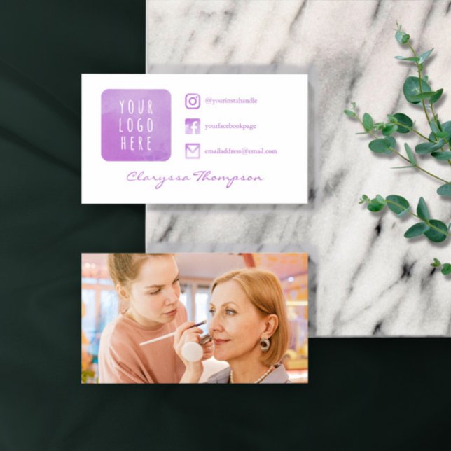 Lila vattenfärgslogotyp och fotosociala medier visitkort (Skapare uppladdad)