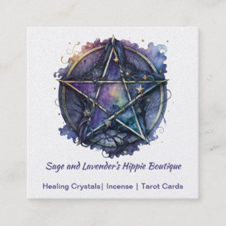 Lila vattenfärgsPentagram Occult Shop-Mörk Fyrkantigt Visitkort