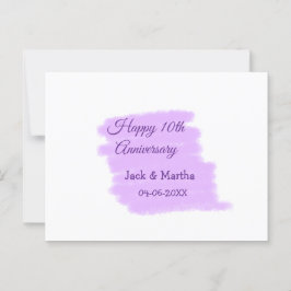 Lila vattenfärgssplash modern 10-årsjubileum vykort