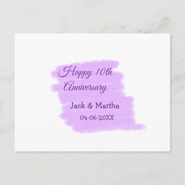 Lila vattenfärgssplash modern 10-årsjubileum  vykort (Framsida)