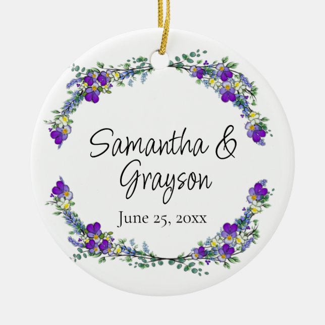 Lila vattenfärgsviolett Lavender Eucalyptus Julgransprydnad Keramik (Framsidan)