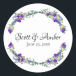 Lila vattenfärgsviolett Lavender Eucalyptus Runt Klistermärke<br><div class="desc">En elegant- och vintage som innehåller eukalyptus, lavender och lila violetta som är målade i romantiska vattenfärgsetiketter Bröllopsetiketter. Om du vill börja ändra namn och händelseinformation klickar du på "Anpassa den här mallen" och redigerar ordalydelsen i mallrutorna. Om du vill komma åt det mer avancerade redigeringsprogrammet kan du rulla ned...</div>