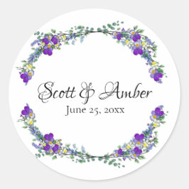 Lila vattenfärgsviolett Lavender Eucalyptus Runt Klistermärke