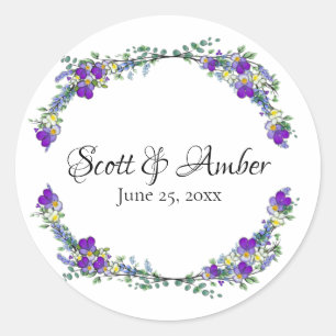 Lila vattenfärgsviolett Lavender Eucalyptus Runt Klistermärke