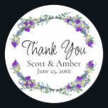 Lila vattenfärgsviolett Lavender Eucalyptus Runt Klistermärke<br><div class="desc">En elegant- och vintage som innehåller eukalyptus, lavender och lila violetta som målats i romantiska vattenfärger Bröllop Tack vare klistermärken. Om du vill börja ändra namn och händelseinformation klickar du på "Anpassa den här mallen" och redigerar ordalydelsen i mallrutorna. Om du vill komma åt det mer avancerade redigeringsprogrammet kan du...</div>