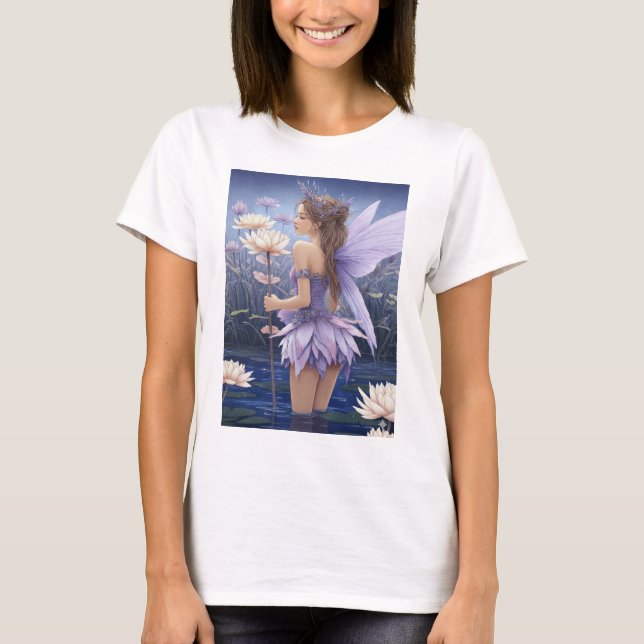 Lila vattenlilja älva fantasy konst t-shirt (Framsida)