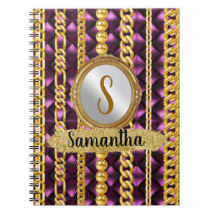 Lila Velvet Guld Monogram Elegant Chic Anteckningsbok