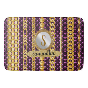 Lila Velvet Guld Monogram Elegant Chic Badrumsmatta