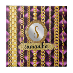 Lila Velvet Guld Monogram Elegant Chic Kakelplatta