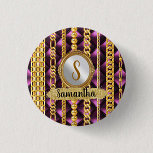 Lila Velvet Guld Monogram Elegant Chic Knapp