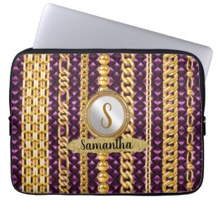 Lila Velvet Guld Monogram Elegant Chic Laptop Fodral