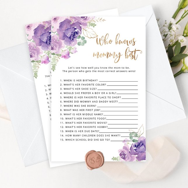 Lila Vem vet mamma bästa babyduschspel (Skapare uppladdad)