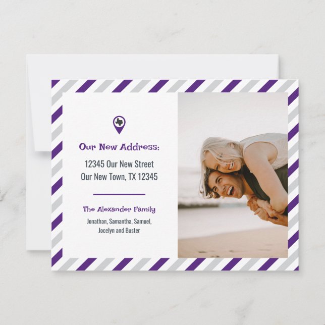 Lila Vi har Flyttat fotfoto för stripe-Flytta (Baksida)