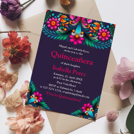 Lila Vibrant Blommigt Quinceanera Mexican Fiesta Inbjudningar