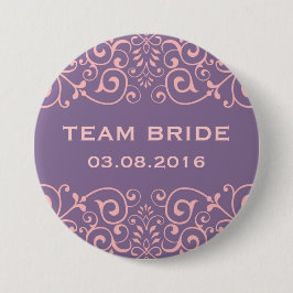 Lila Victorian Blommigt Swirl Team Bride Button Knapp