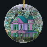 Lila Victorian House Romantic 1800s Julgransprydnad Keramik<br><div class="desc">Lovande skapat från en ursprunglig akrylmålning av Blonde Blythe. Besök hennes webbplats: www.BlondeBlythe.com</div>