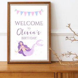 Lila vid Sjöjungfru i  Rosa Girls Birthday Välkomm Poster