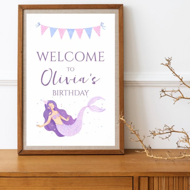 Lila vid Sjöjungfru i  Rosa Girls Birthday Välkomm Poster (Skapare uppladdad)