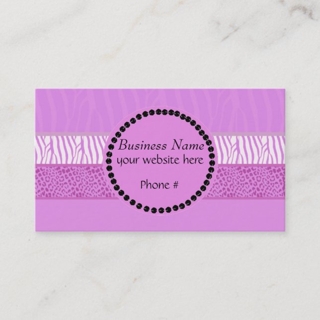 Lila Vild Djurutskrift Visitkort (Framsida)