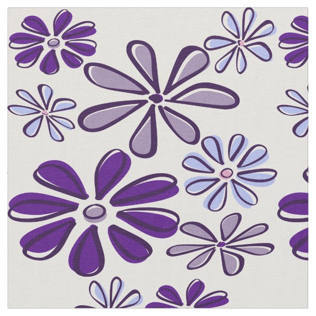 Lila Vild Flower Doodle Fabric Tyg (Närbild)