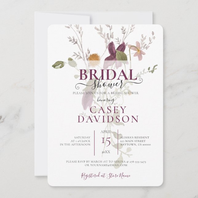 Lila Vild Flower Inbjudningskort för möhippan (Framsida)